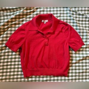 J. Crew Red Cropped Cotton Short Sleeve Sweater Small